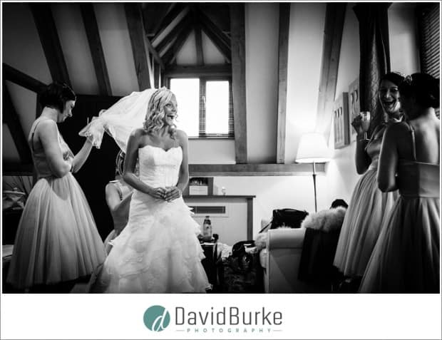 bride in bridal suite at cooling castle barn