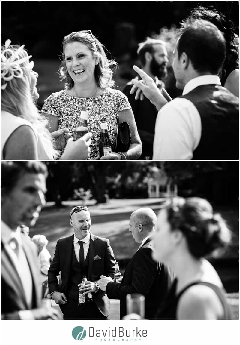 laughing wedding guests
